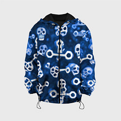 Куртка с капюшоном детская Белые черепки и кости на синем, цвет: 3D-черный