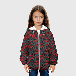 Куртка с капюшоном детская Красные драконы на сером фоне, цвет: 3D-белый — фото 2