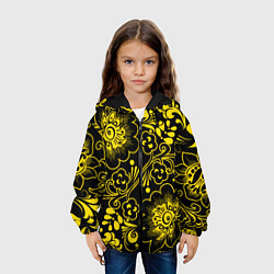 Куртка с капюшоном детская Хохломская роспись золотые цветы на чёроном фоне, цвет: 3D-черный — фото 2