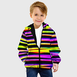Куртка с капюшоном детская Цветные неоновые полосы, цвет: 3D-черный — фото 2