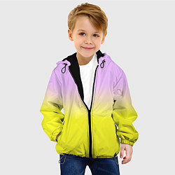 Куртка с капюшоном детская Бледно-розовый и ярко-желтый градиент, цвет: 3D-черный — фото 2
