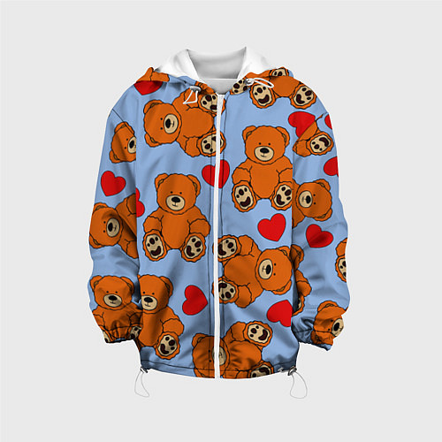 Детская куртка Мишки и сердца на голубом фоне / 3D-Белый – фото 1