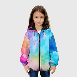 Куртка с капюшоном детская Цветные разводы акварели, цвет: 3D-черный — фото 2