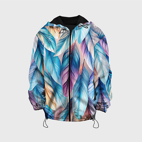 Детская куртка Акварельные перья птиц / 3D-Черный – фото 1