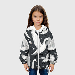 Куртка с капюшоном детская Стая белых лебедей летящих в небе, цвет: 3D-белый — фото 2