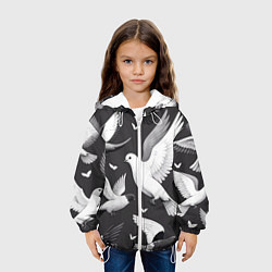 Куртка с капюшоном детская Белые сизые голуби летящие в небе, цвет: 3D-белый — фото 2