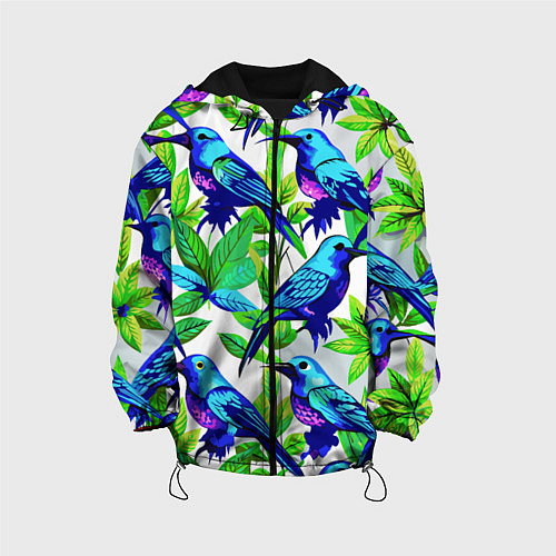 Детская куртка Паттерн маленькое синее колибри / 3D-Черный – фото 1