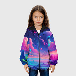 Куртка с капюшоном детская Fantastic space landscape - neon glow, цвет: 3D-черный — фото 2