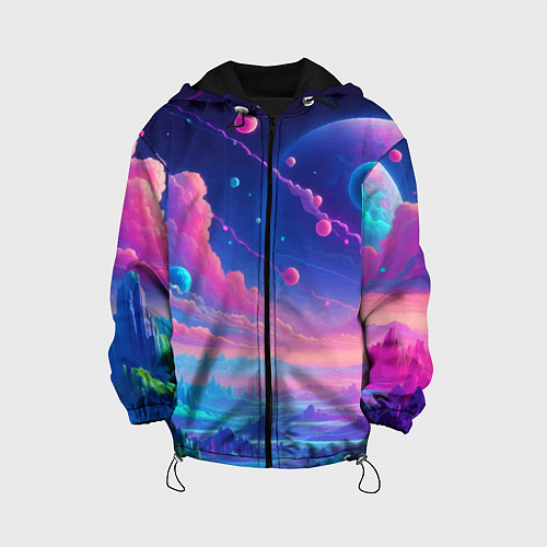 Детская куртка Fantastic space landscape - neon glow / 3D-Черный – фото 1