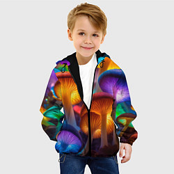 Куртка с капюшоном детская Неоновые светящиеся грибы, цвет: 3D-черный — фото 2