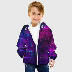 Куртка с капюшоном детская Неоновые огни квадратов, цвет: 3D-белый — фото 2