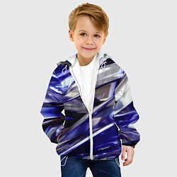 Куртка с капюшоном детская Синие и белые полосы абстракции, цвет: 3D-белый — фото 2