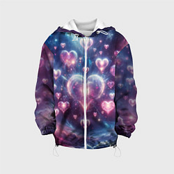 Куртка с капюшоном детская Космические сердца - звезды, цвет: 3D-белый