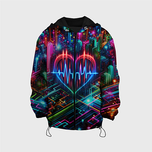 Детская куртка Неоновое сердце - кардиограмма / 3D-Черный – фото 1