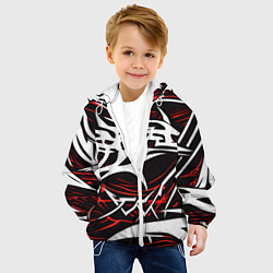 Куртка с капюшоном детская Белые и красные агрессивные линии на чёрном фоне, цвет: 3D-белый — фото 2