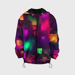 Куртка с капюшоном детская Разноцветные квадраты и точки, цвет: 3D-черный