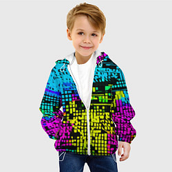Куртка с капюшоном детская Разноцветный глитч на чёрном фоне, цвет: 3D-белый — фото 2