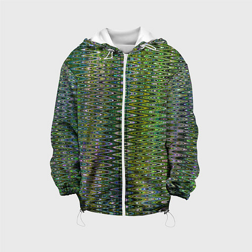 Детская куртка Волнистый зигзаг зеленый с переливами цветными / 3D-Белый – фото 1