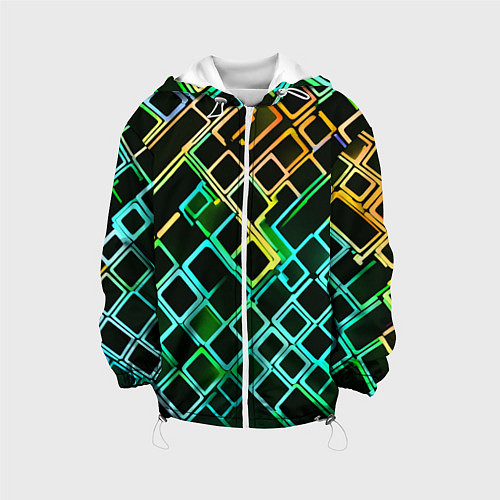 Детская куртка Жёлто-синие квадраты на чёрном фоне / 3D-Белый – фото 1