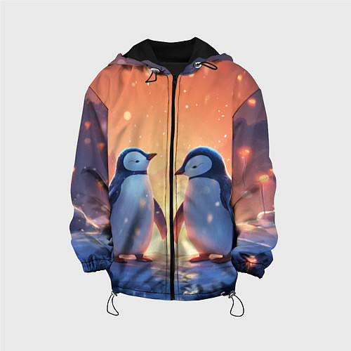 Детская куртка Романтичная пара пингвинов / 3D-Черный – фото 1