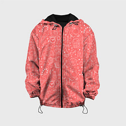 Куртка с капюшоном детская Школьный розовый паттерн, цвет: 3D-черный
