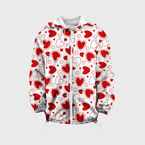 Детская куртка Красные сердечки на белом фоне / 3D-Белый – фото 1