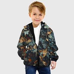 Куртка с капюшоном детская Реалистичный камуфляж из сухих листьев, цвет: 3D-черный — фото 2