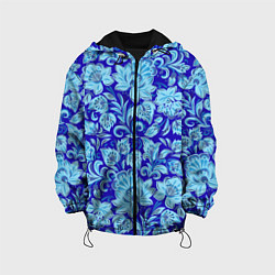 Куртка с капюшоном детская Узоры гжель на темно синем фоне, цвет: 3D-черный