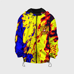 Куртка с капюшоном детская Герб РФ огненный стиль текстура, цвет: 3D-черный