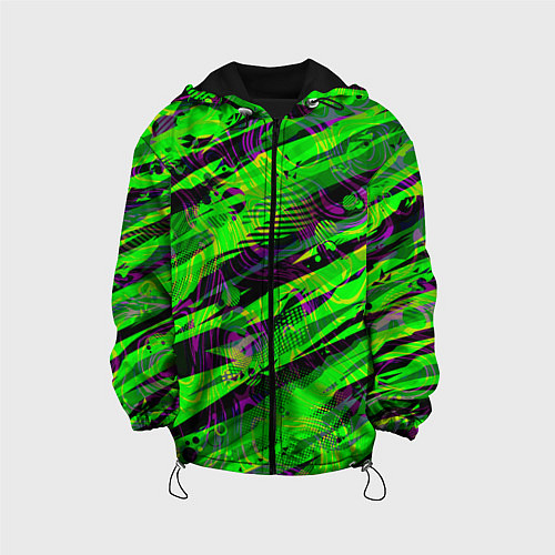 Детская куртка Зеленые узоры паттерны / 3D-Черный – фото 1