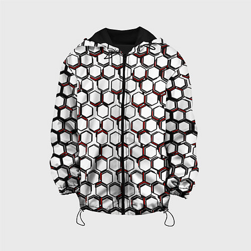 Детская куртка Киберпанк узор из шестиугольников красный / 3D-Черный – фото 1