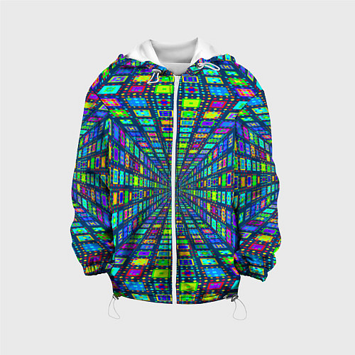 Детская куртка Абстрактный узор коридор из разноцветных квадратов / 3D-Белый – фото 1