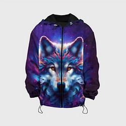Куртка с капюшоном детская Волк и звезды, цвет: 3D-черный