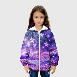 Куртка с капюшоном детская Абстрактные звезды в фиолетовых искрах, цвет: 3D-белый — фото 2