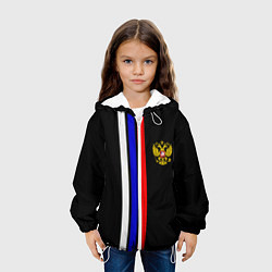 Куртка с капюшоном детская Герб РФ триколор полосы, цвет: 3D-белый — фото 2