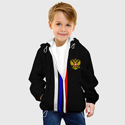 Куртка с капюшоном детская Герб РФ триколор полосы, цвет: 3D-белый — фото 2