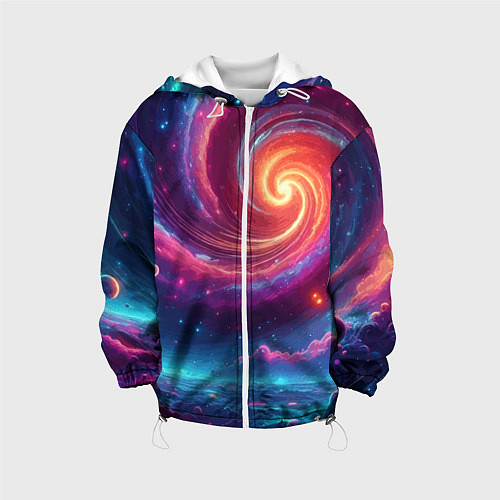 Детская куртка Яркая неоновая галактика - нейросеть / 3D-Белый – фото 1