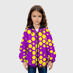 Куртка с капюшоном детская Желтые соты на фиолетовом фоне, цвет: 3D-черный — фото 2