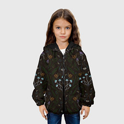 Куртка с капюшоном детская Волшебный лес, грибы, улитки и мотыльки - паттерн, цвет: 3D-черный — фото 2