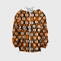 Куртка с капюшоном детская Техно узор из шестиугольников оранжевый, цвет: 3D-белый