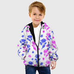 Куртка с капюшоном детская Цветочный узор из роз - паттерн, цвет: 3D-черный — фото 2