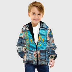 Куртка с капюшоном детская Пэчворк джинсы в Казахстане, цвет: 3D-черный — фото 2
