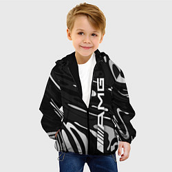 Куртка с капюшоном детская Мерседес АМГ - белые волны, цвет: 3D-черный — фото 2