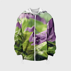 Куртка с капюшоном детская Геометрический пейзаж фиолетовый и зеленый, цвет: 3D-белый