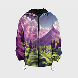 Детская куртка Геометрический зеленый пейзаж и фиолетовые горы