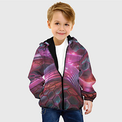 Куртка с капюшоном детская Волны и гексагон сетка, цвет: 3D-черный — фото 2