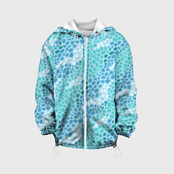Куртка с капюшоном детская Океанские волны из синих и бирюзовых камней, цвет: 3D-белый