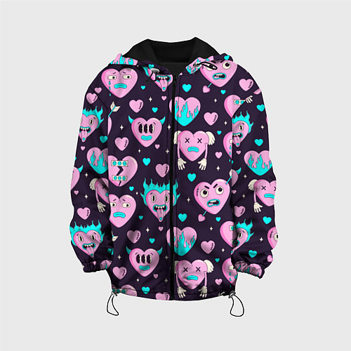 Детская куртка Паттерн с арт сердцами / 3D-Черный – фото 1