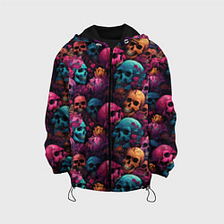 Куртка с капюшоном детская Поле яркий черепов и цветов, цвет: 3D-черный