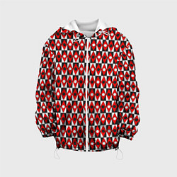 Куртка с капюшоном детская Чёрно-белые ромбы и круги на красном фоне, цвет: 3D-белый